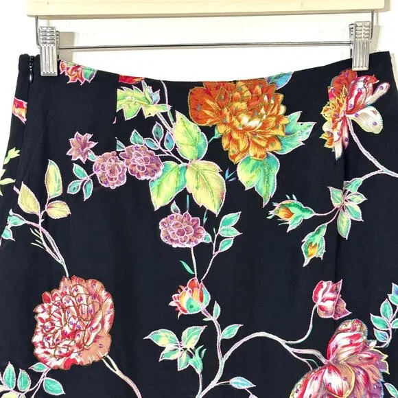 Vtg Y2K Black Floral Pencil Skirt Silky 15"W Embroidered Sequins Embellished NWT - Picture 10 of 16